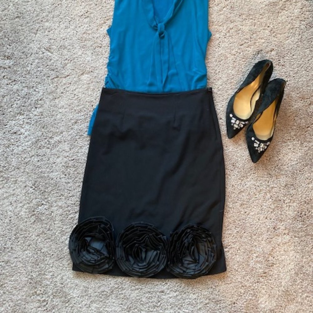 Black Floral Applique Skirt